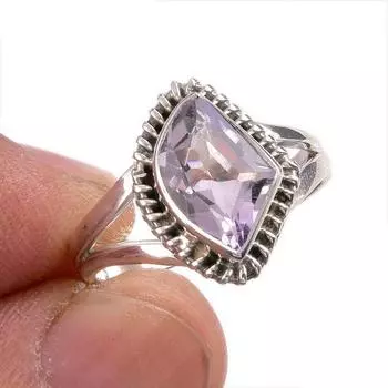 Natural Pink Amethyst Gemstone 925 Solid Sterling Silver Jewelry Ring S.7 G4n28