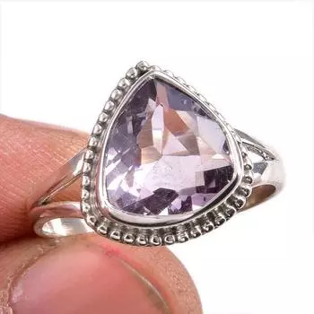Natural Pink Amethyst Gemstone 925 Solid Sterling Silver Jewelry Ring S.10 S0b05