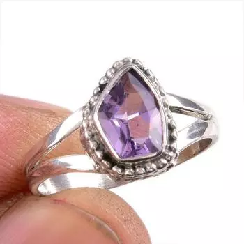 Natural Pink Amethyst Gemstone 925 Solid Sterling Silver Jewelry Ring S.6.5 a7S91