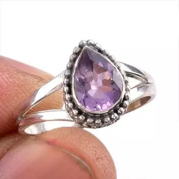 Natural Pink Amethyst Gemstone 925 Solid Sterling Silver Jewelry Ring S.6 q9F45
