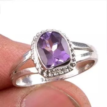Natural Pink Amethyst Gemstone 925 Solid Sterling Silver Jewelry Ring S.7 U1r90