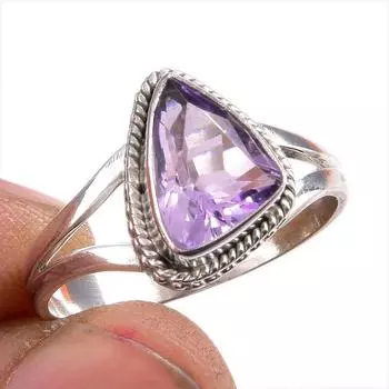 Natural Pink Amethyst Gemstone 925 Solid Sterling Silver Jewelry Ring S.8 H4K57