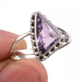 Natural Pink Amethyst Gemstone 925 Solid Sterling Silver Jewelry Ring S.8 G9G84