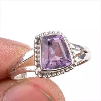 Natural Pink Amethyst Gemstone 925 Solid Sterling Silver Jewelry Ring S.9 A3y01