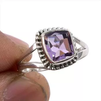Natural Pink Amethyst Gemstone 925 Solid Sterling Silver Jewelry Ring S.6.5 o7s59