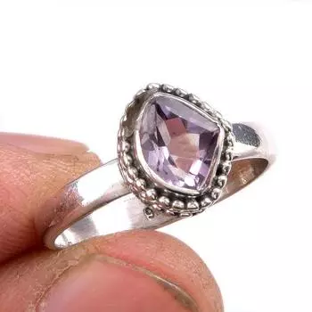 Natural Pink Amethyst Gemstone 925 Solid Sterling Silver Jewelry Ring S.8 C7m94