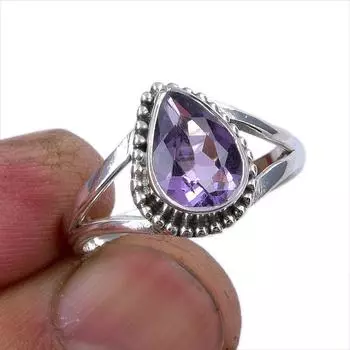 Natural Pink Amethyst Gemstone 925 Solid Sterling Silver Jewelry Ring S.7.5 R3U83