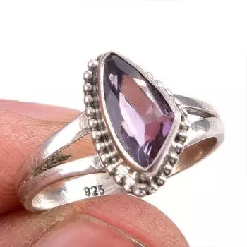 Natural Pink Amethyst Gemstone 925 Solid Sterling Silver Jewelry Ring S.7 s8H99
