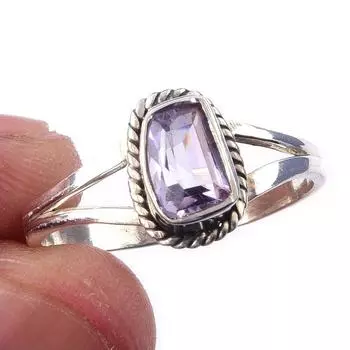 Natural Pink Amethyst Gemstone 925 Solid Sterling Silver Jewelry Ring S.9.5 K2G73