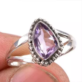 Natural Pink Amethyst Gemstone 925 Solid Sterling Silver Jewelry Ring S.7 U5D58