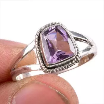 Natural Pink Amethyst Gemstone 925 Solid Sterling Silver Jewelry Ring S.8 O4N21