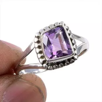 Natural Pink Amethyst Gemstone 925 Solid Sterling Silver Jewelry Ring S.9.5 o3b73