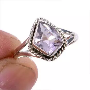Natural Pink Amethyst Gemstone 925 Solid Sterling Silver Jewelry Ring S.7.5 d0C44
