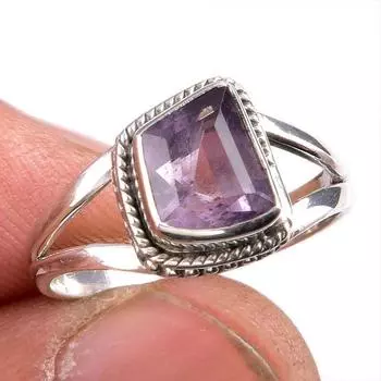 Natural Pink Amethyst Gemstone 925 Solid Sterling Silver Jewelry Ring S.6.5 V5H52