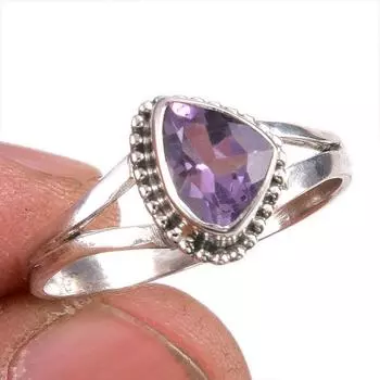 Natural Pink Amethyst Gemstone 925 Solid Sterling Silver Jewelry Ring S.10 J0G84