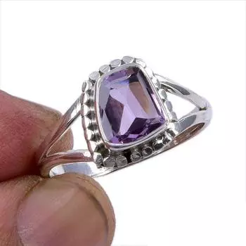 Natural Pink Amethyst Gemstone 925 Solid Sterling Silver Jewelry Ring S.9.5 Q1C11