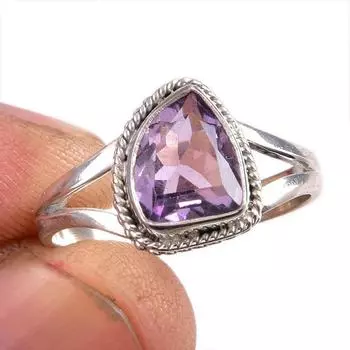 Natural Pink Amethyst Gemstone 925 Solid Sterling Silver Jewelry Ring S.8 N0K11