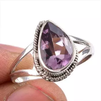 Natural Pink Amethyst Gemstone 925 Solid Sterling Silver Jewelry Ring S.9 V8l10
