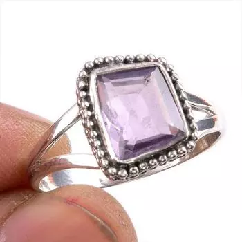 Natural Pink Amethyst Gemstone 925 Solid Sterling Silver Jewelry Ring S.9.5 d3K05