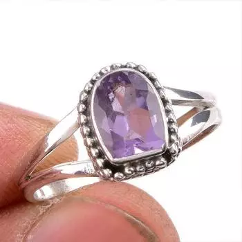 Natural Pink Amethyst Gemstone 925 Solid Sterling Silver Jewelry Ring S.7.5 p1r90