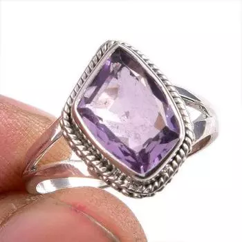 Natural Pink Amethyst Gemstone 925 Solid Sterling Silver Jewelry Ring S.7 K7n13