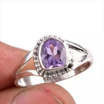 Natural Pink Amethyst Gemstone 925 Solid Sterling Silver Jewelry Ring S.7 q9V80