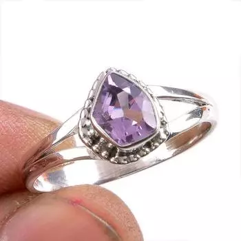 Natural Pink Amethyst Gemstone 925 Solid Sterling Silver Jewelry Ring S.10 l4c87
