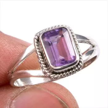 Natural Pink Amethyst Gemstone 925 Solid Sterling Silver Jewelry Ring S.8 o5N16