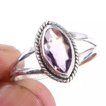 Natural Pink Amethyst Gemstone 925 Solid Sterling Silver Jewelry Ring S.7.5 Z8j69
