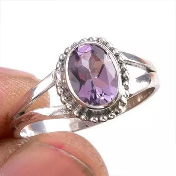 Natural Pink Amethyst Gemstone 925 Solid Sterling Silver Jewelry Ring S.7 h6k85