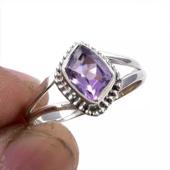 Natural Pink Amethyst Gemstone 925 Solid Sterling Silver Jewelry Ring S.8.5 h0n41