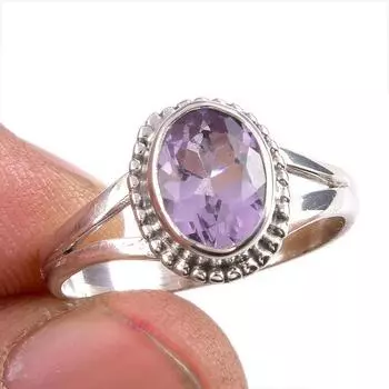 Natural Pink Amethyst Gemstone 925 Solid Sterling Silver Jewelry Ring S.9 F3Y67