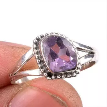 Natural Pink Amethyst Gemstone 925 Solid Sterling Silver Jewelry Ring S.8 Q2w44