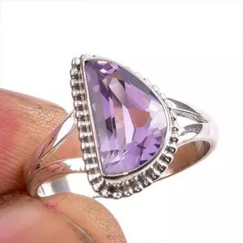 Natural Pink Amethyst Gemstone 925 Solid Sterling Silver Jewelry Ring S.8 U4V81