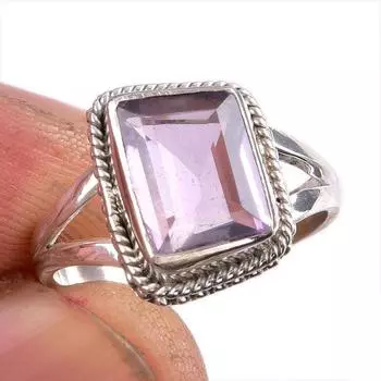 Natural Pink Amethyst Gemstone 925 Solid Sterling Silver Jewelry Ring S.6 E3S21