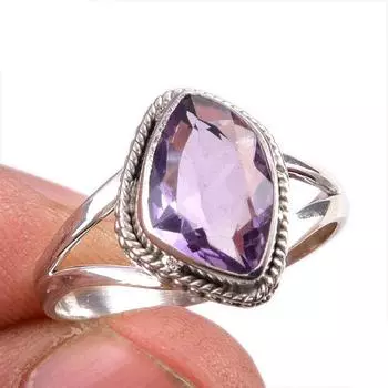 Natural Pink Amethyst Gemstone 925 Solid Sterling Silver Jewelry Ring S.9.5 s7K27