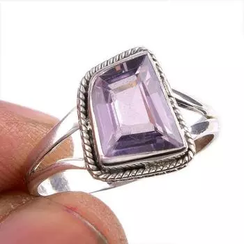 Natural Pink Amethyst Gemstone 925 Solid Sterling Silver Jewelry Ring S.8.5 o3i79
