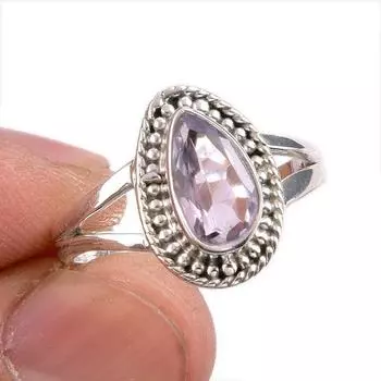 Natural Pink Amethyst Gemstone 925 Solid Sterling Silver Jewelry Ring S.8 g6n46