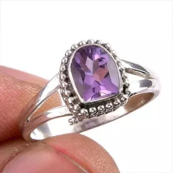 Natural Pink Amethyst Gemstone 925 Solid Sterling Silver Jewelry Ring S.6.5 F1W18