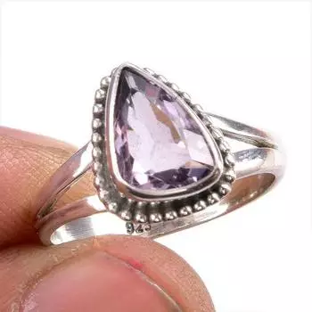 Natural Pink Amethyst Gemstone 925 Solid Sterling Silver Jewelry Ring S.7 g9b46