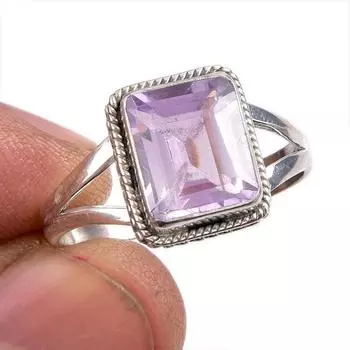 Natural Pink Amethyst Gemstone 925 Solid Sterling Silver Jewelry Ring S.9.5 H2w28
