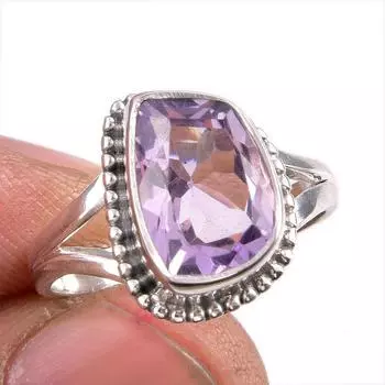 Natural Pink Amethyst Gemstone 925 Solid Sterling Silver Jewelry Ring S.6.5 D8z76