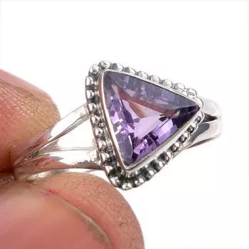 Natural Pink Amethyst Gemstone 925 Solid Sterling Silver Jewelry Ring S.6 z3m22