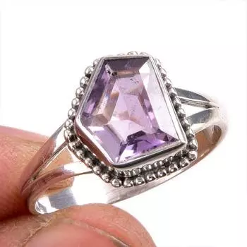 Natural Pink Amethyst Gemstone 925 Solid Sterling Silver Jewelry Ring S.10 t2Y48
