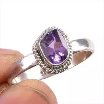 Natural Pink Amethyst Gemstone 925 Solid Sterling Silver Jewelry Ring S.9.5 U7R27