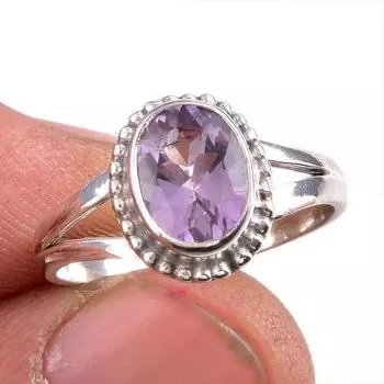 Natural Pink Amethyst Gemstone 925 Solid Sterling Silver Jewelry Ring S.7 T3Q38