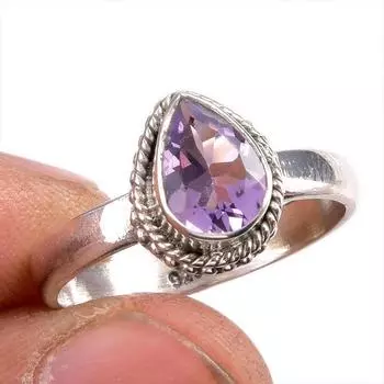 Natural Pink Amethyst Gemstone 925 Solid Sterling Silver Jewelry Ring S.8 r1o98