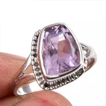 Natural Pink Amethyst Gemstone 925 Solid Sterling Silver Jewelry Ring S.8 v7r90