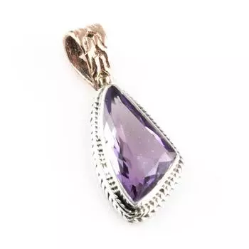 Natural Pink Amethyst Gemstone 925 Sterling Silver Two Tone Pendant 1 L8i73