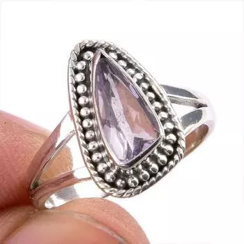 Natural Pink Amethyst Gemstone Handmade 925 Solid Silver Jewelry Ring S.7 B4p19